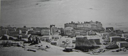 منظر عام لمدينة بصرى وقلعتها يعود لعام 1837: رسم دو لابورد
