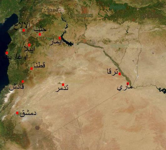 موقع قادش (تل النبي مند)على خريطة سورية