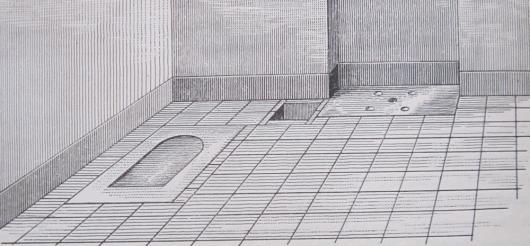 إعادة تصور لشكل  الحمام في القصر الملكي من موقع أرسلان طاش