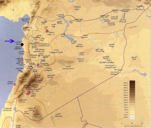 موقع أوغاريت على خريطة سورية