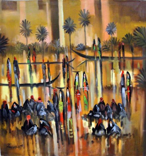 من أعمال التشكيلي العراقي زياد رحال في معرض تجليات عراقية ضمن فضاء خان أسعد باشا في دمشق