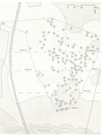 مخطط القطاع A من منطقة المدافن في موقع تل السن
