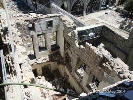 الأضرار في المباني الدينية في حمص القديمة-المدرسة الغسانية وكنيسة الأربعين