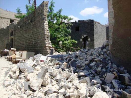الأضرار في المباني الدينية في حمص القديمة-المدرسة الغسانية وكنيسة الأربعين